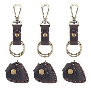 Real Brown Leather Guitar Pick Holder Keychain